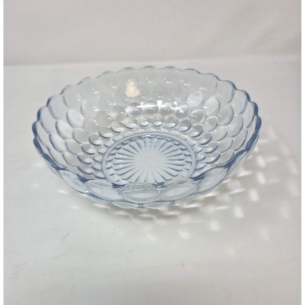 Vintage Anchor Hocking Blue Bubble Depression Glass  8.25" Serving Bowl